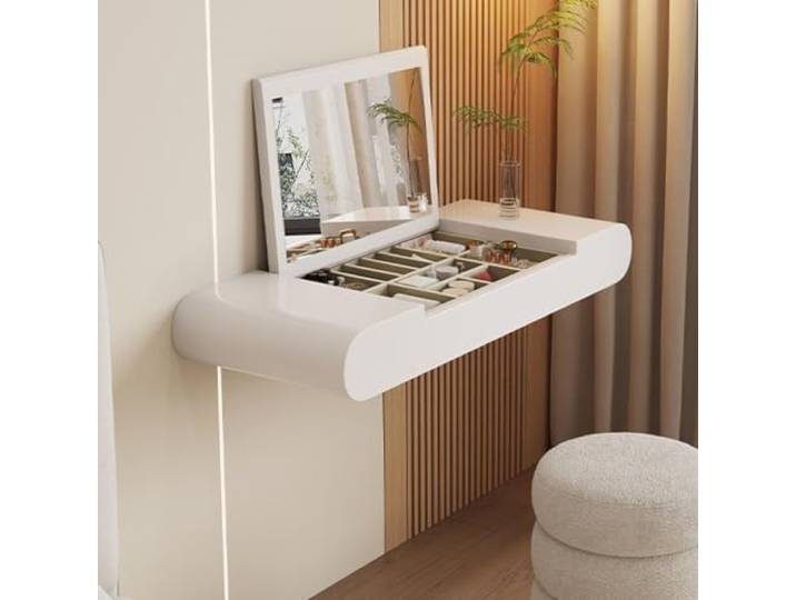 PGZMDTWI Schwebender Schminktisch, Wandtisch aus Holz, Spiegel Platzsparendes Design mit Verdecktem Spiegel für Kleines Schlafzimmer, Wohnzimmer und Arbeitsbereich(B,100 cm39.37 in)