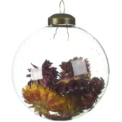 Christmas Decorations 1 Weihnachtskugel 8cm Glas gefüllt Trockenblumen Christbaumkugeln transparent