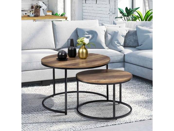 IDMARKET Lot de 2 tables basses gigognes HAWKINS rondes 54/70 bois foncé design industriel