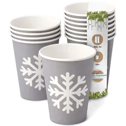 BIOZOYG 50 Stück Heißgetränke-Trinkbecher 300ml / 12ozPappe Winterliche Bedruckung, Einwegbecher Glühweinbecher Pappbecher, biologisch abbaubar