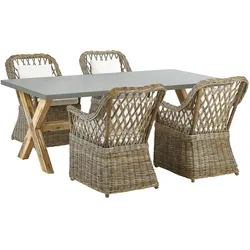 GARTENMÖBEL SET 4-Sitzer Rattan natürlich Auflagen cremeweiß Maros/Olbia
