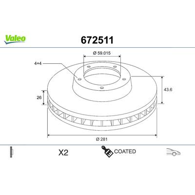 Valeo Bremsscheibe [Hersteller-Nr. 672511] für Alfa Romeo, Chrysler, Fiat, Lancia