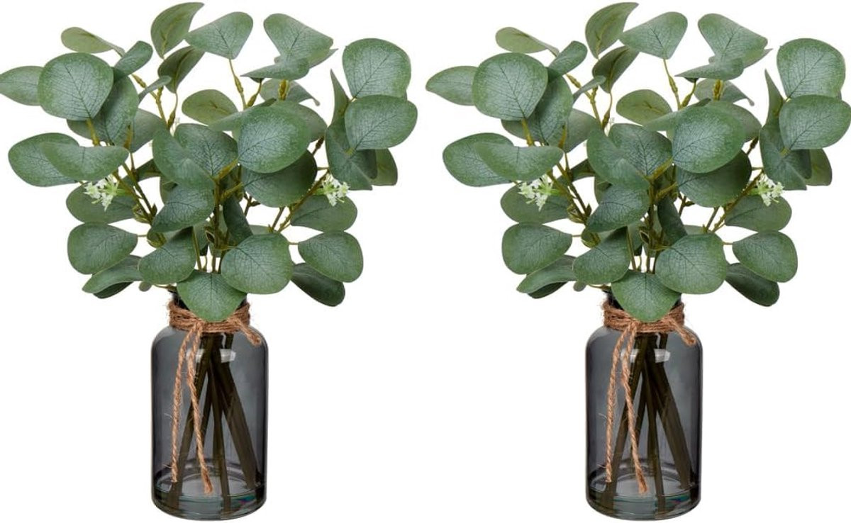 2 Stuks Kunst Eucalyptus Planten met Zwarte Vaas - 35 cm