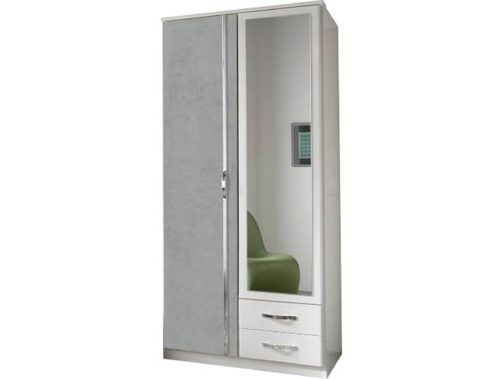 M Möbel-Direkt Deutschlands schnelle Möbel Kleiderschrank Duo in Weiß mit Beton mit Aufleistungen in Chrom – Drehtürenschrank 91 cm Breite