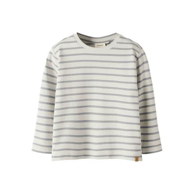 Langarmshirt LIL' ATELIER "NMMLIMIA LS LOOSE TOP LIL NOOS", Jungen, Gr. 116, weiß (turtledove stripes:sleet), Jersey, Obermaterial: 100% Baumwolle, gestreift, loose fit normal, Rundhals, Shirts Langarmshirt, weiche Jersey Qualität, reine Baumwolle