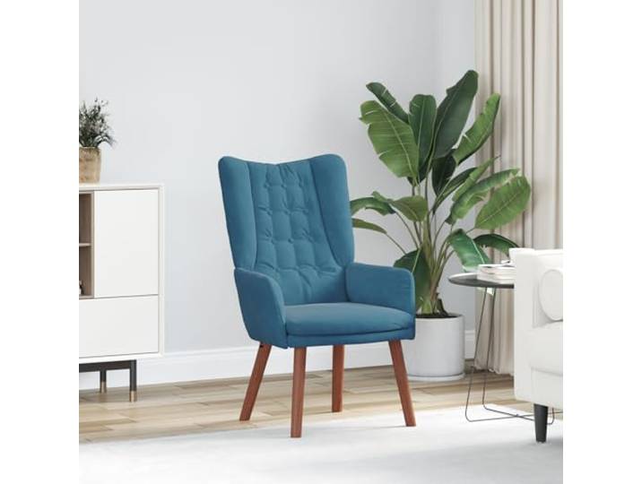 HEFZGDB Moderner Relaxsessel Blau Samt mit gepolsterten Armlehnen und Holzrahmen für Wohnzimmer und Lounge
