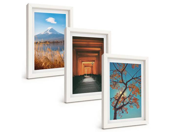 Tulup Bilder SET 3er Set - 20x30 cm Weißer Rahmen - Japanische Naturlandschaften, Kunststoff, Rechteckig, 20x30 cm, gerahmt, Bilder & Rahmen, Bilder