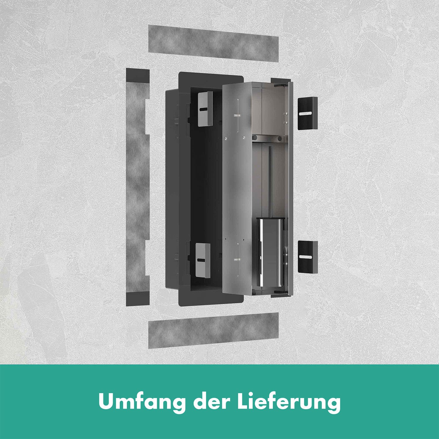 Hansgrohe XtraStoris Rock Einbau Toilettenbürstenhalter mit Ablage und befliesbarer Tür