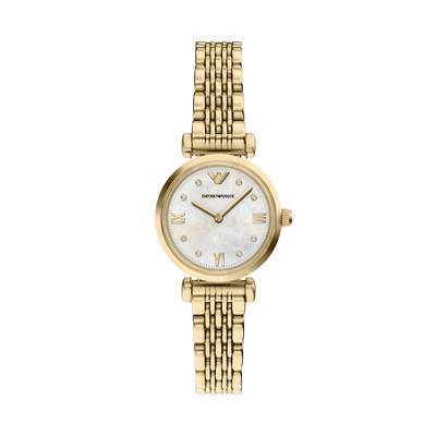 Quarzuhr EMPORIO ARMANI, gold (gelbgoldfarben), Armbanduhren, Damen, Quarzuhr, Armbanduhr, Edelstahlarmband, analog, Glassteine
