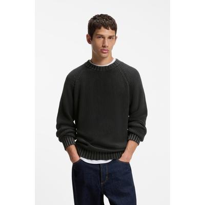 Strickpullover HUGO "Sondye", Herren, Gr. XXL, schwarz001, Strick, Obermaterial: 100% Baumwolle, unifarben, relaxed fit normal, Rundhals, Bündchen, Pullover Strickpullover, Strukturierter Rippenstrick aus reiner Baumwolle, Relaxed Fit