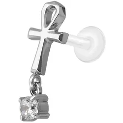 PTFE Labret mit Innengewinde + Titan-Aufsatz ANKH + KRISTALL