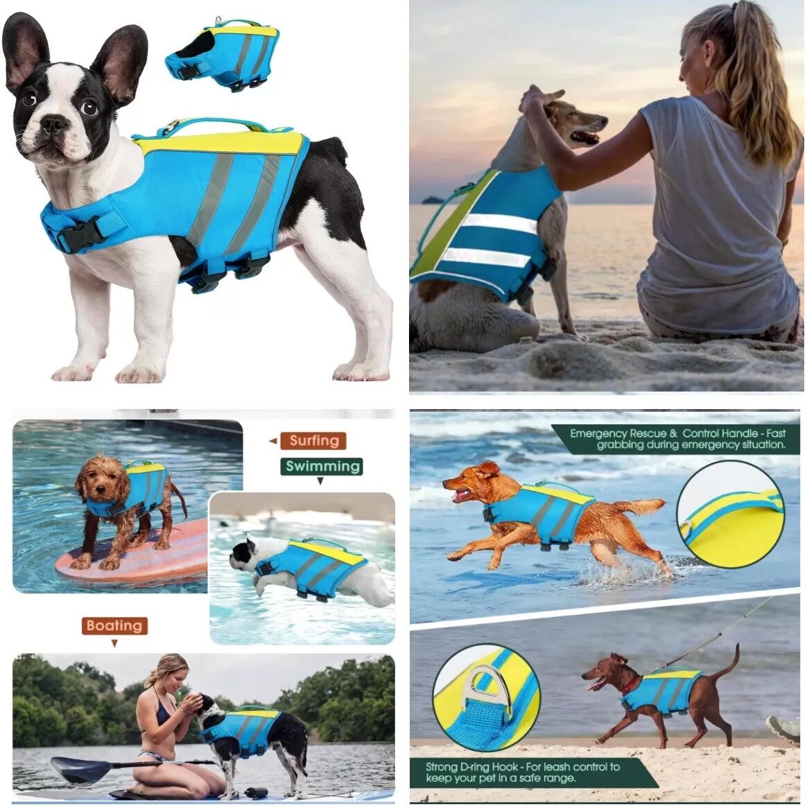 INF Sommer Hundeschwimmweste - Polyester Rettungsweste mit reflektierenden Streifen für Nachtsicht, Größen S/M/L/XL XL Blau