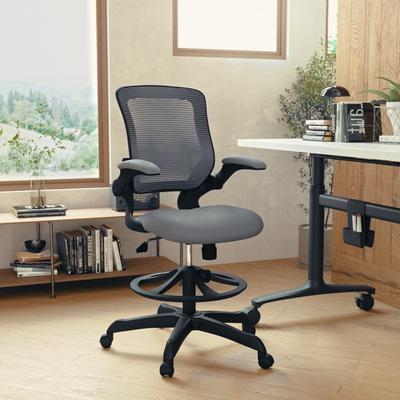 Flash Furniture Mid-Back Mesh Ergonomic Drafting Chair with Foot Ring and Flip-Up Arms