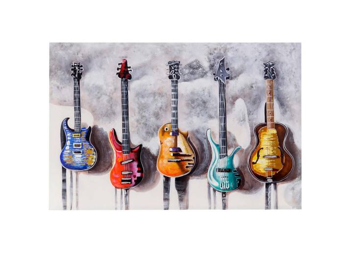 Jamb Ölgemälde Gitarren Handgemalt Mehrfarbig, Mehrfarbig, Textil, 120x80 cm, Bilder & Rahmen, Bilder, Ölbilder