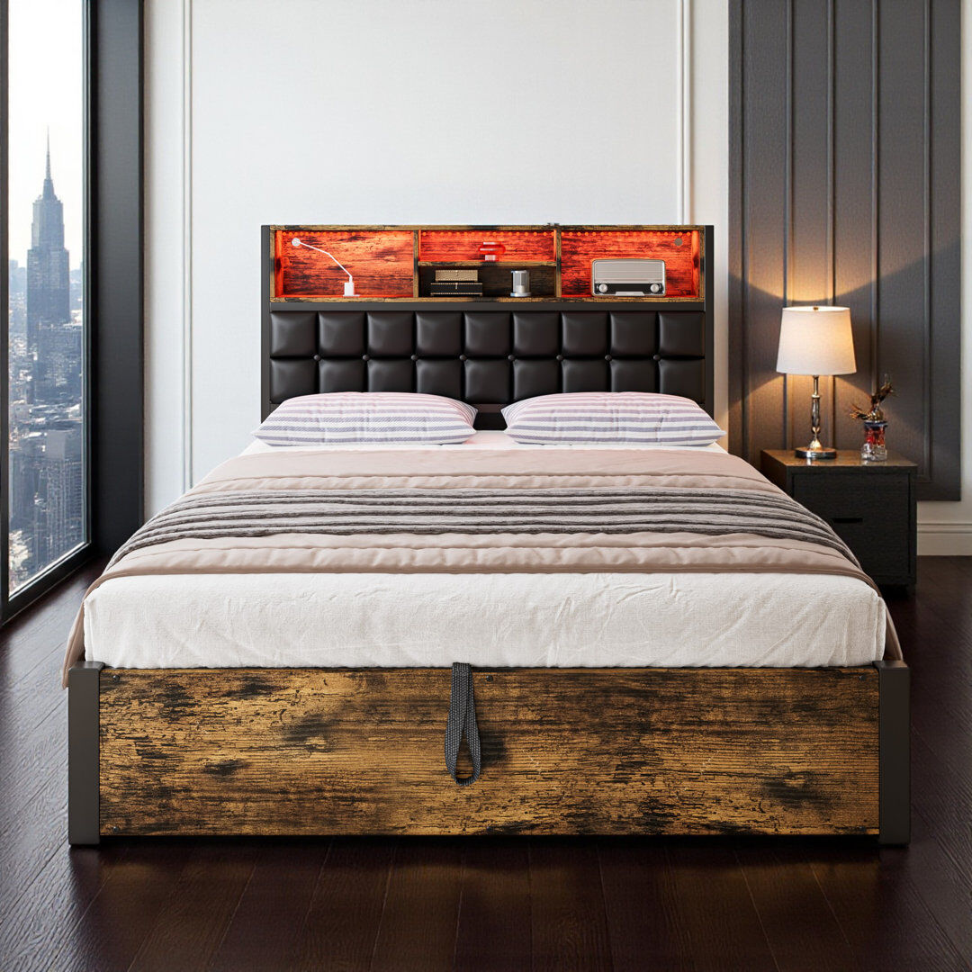 Harriet Bee Upholstered Ottoman Storage Bed Black Double (4'6)