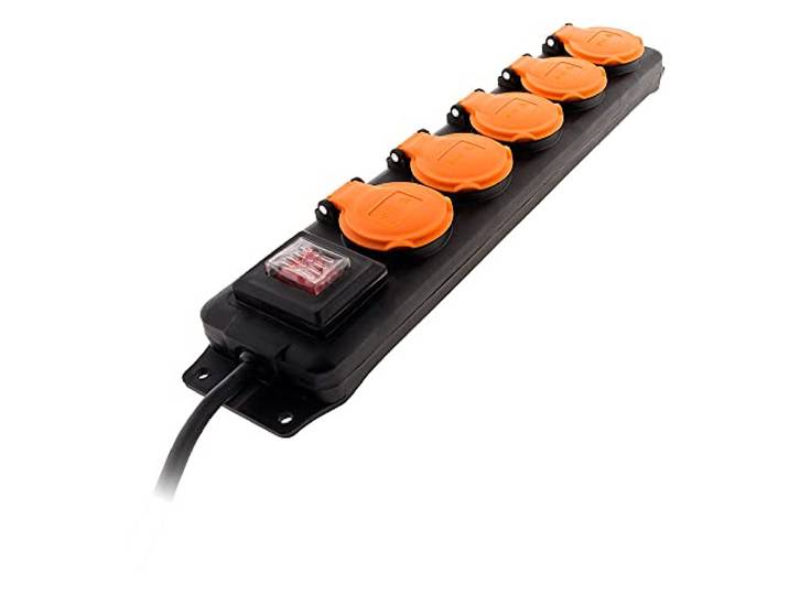 Zenitech - Bloc étanche IP44 5 Prises 16A 2P+T avec clapets et Interrupteur - Câble HO5RRF 3G1mm² 1\,5m - Noir
