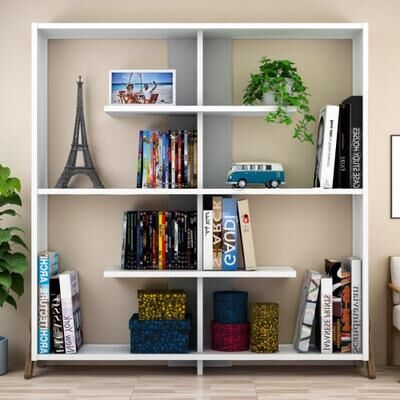 ZWYO HOSIMU "45"" 6-Shelf Wood Frame Etagere Bookcase in Walnut/White, Open Back Design, Industrial Style & Versatile Large Display for Office"