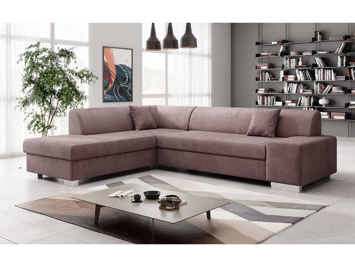 Designer Ecksofa Pina mit Schlaf- und Klappfunktion - Samt - Grün - Links - Luxusbetten24