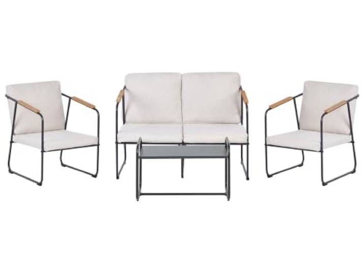 Beliani Industrielles Gartensofa Set Aluminium Lounge Set 4 Sitzer Set mit Tisch Hellbeige Vezzana