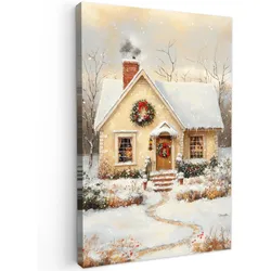 LEINWANDBILD Weihnachten - Zuhause - Winter - Schnee Wanddeko Schlafzimmer 60x90 cm