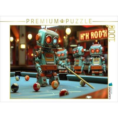CALVENDO Puzzle Seltsame Spiele spielen die Menschen - Roboter Billard | 1000 Teile Lege-Größe 64x48cm Foto-Puzzle für glückliche Stunden
