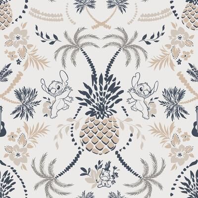 RoomMates Disney Stitch Pineapple Damask Taupe and Blue Peel and Stick Wallpaper
