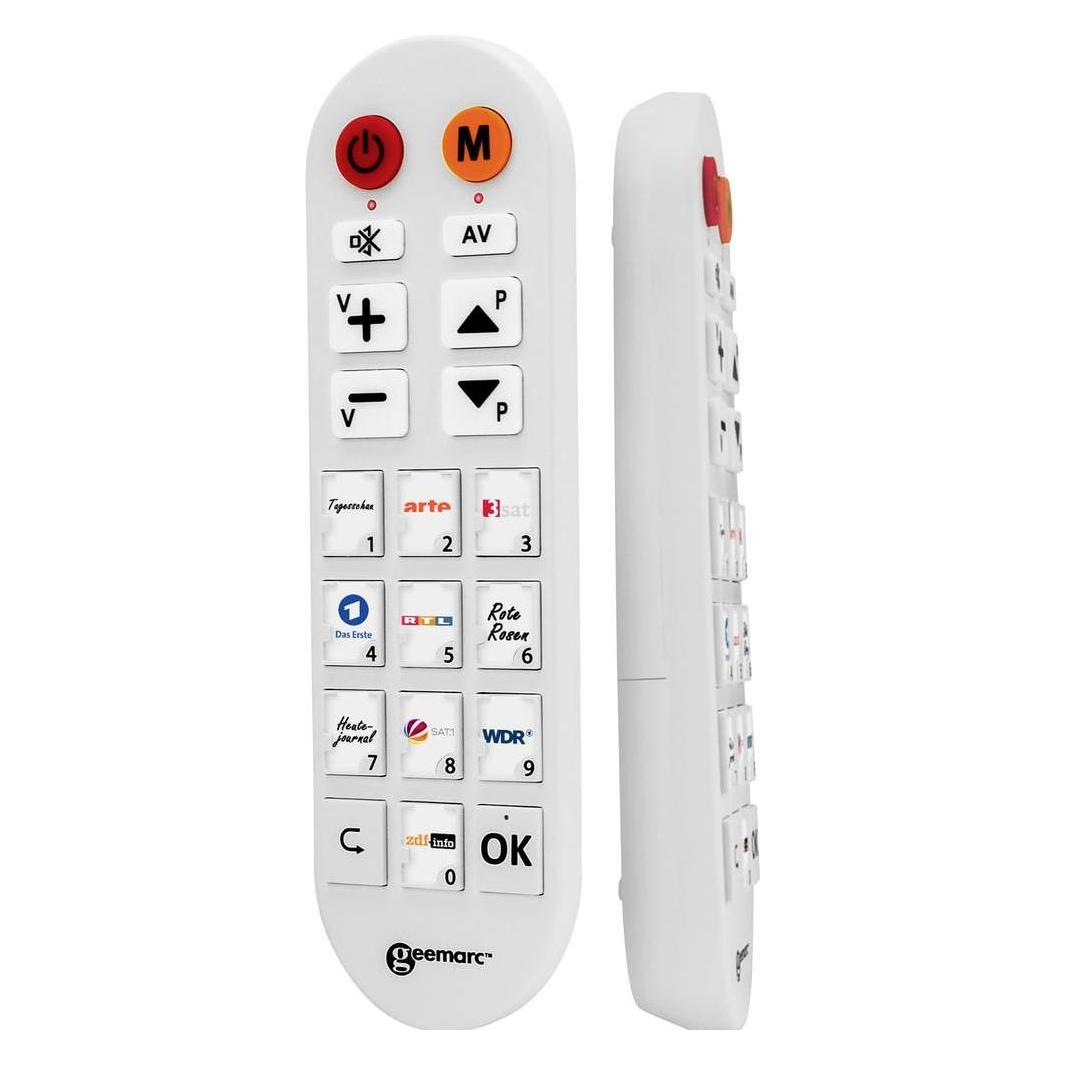 Geemarc TV PHOTO100 TV-Fernbedienung mit Fototasten (Universal Fernbedienung, Infrarot) (TV_PHOTO100_WH_I)