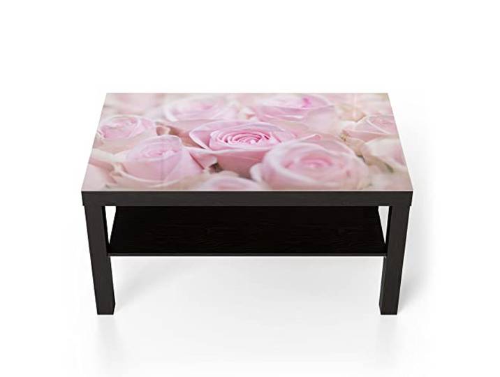 DEQORI Glastisch schwarz groß 90x50 cm Motiv Zarte Rosenblüten ausgefallener Beistelltisch aus Glas Hochglanz Couchtisch fürs Wohnzimmer moderner Couch Tisch mit Design