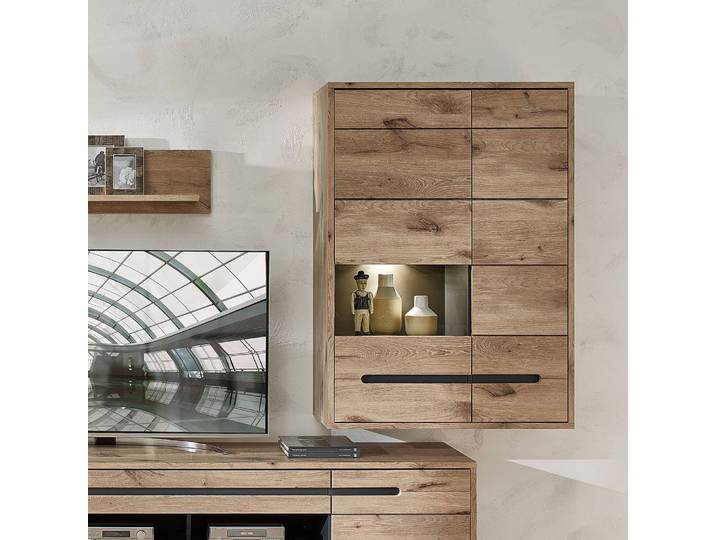 Beleuchtete Hängevitrine 90 x 128 x 38cm Braun
