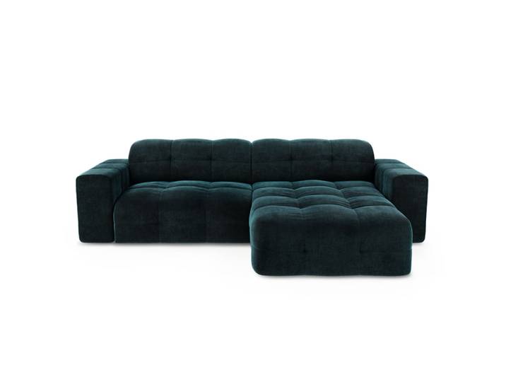 Canapé angle droit 5 places en velours bleu paon