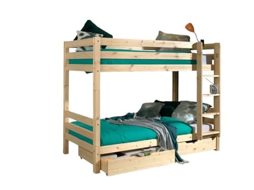 Vipack Etagebed Pino voor kinderen, 160 cm hoog, inclusief 2 lades, 90 x 200 cm, massief hout
