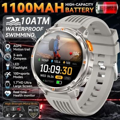 Inspire Select 2026 T Rex3 Pro GPS Smart Watch Military Waterproof AMOLED Fitness Tracker With Bluetooth Call gray