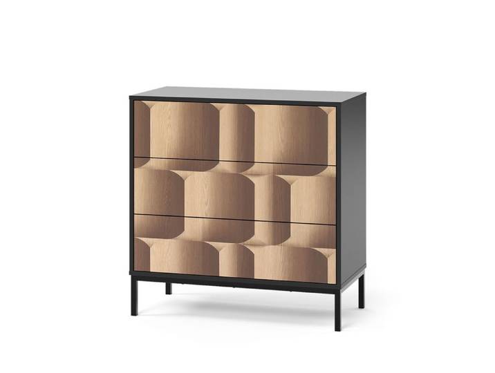 Commode Eliza 80x81.2cm avec 3 tiroirs Noir/Chêne Vicco 55179