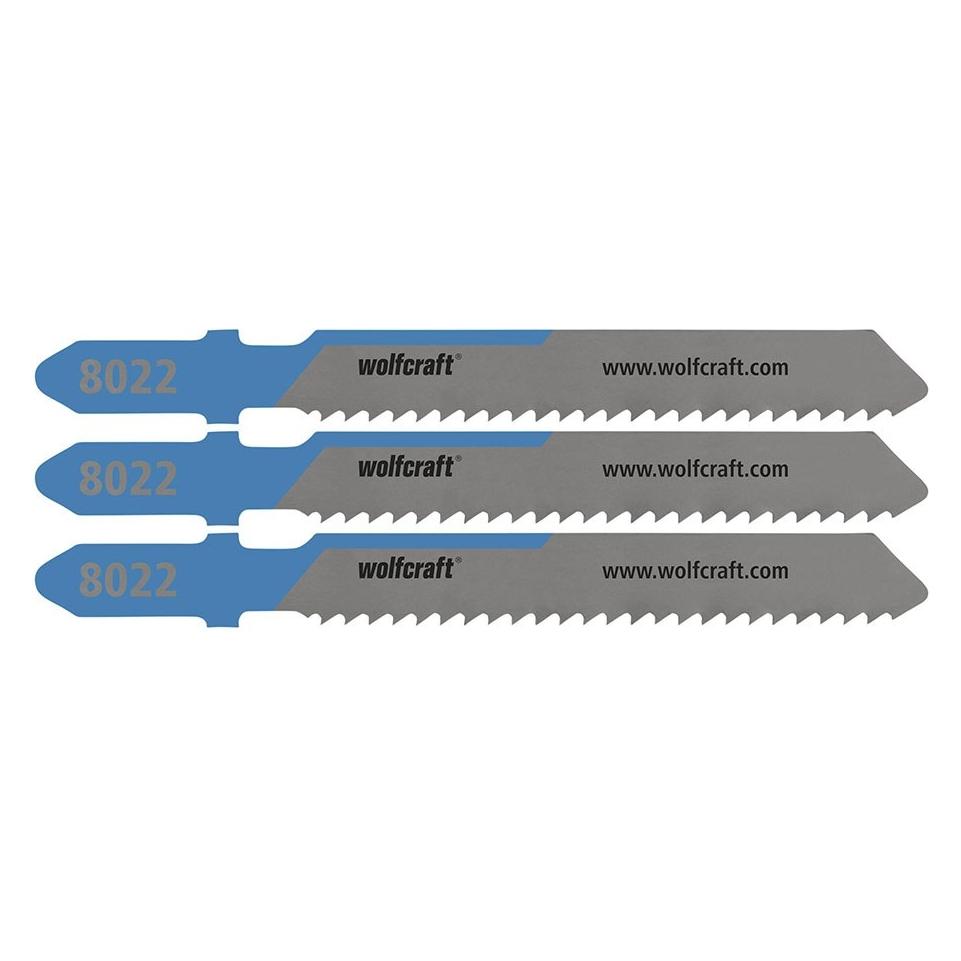 wolfcraft Stichsägeblätter, HSS, T-Schaft, Feinschnitt, 6 mm, Blisterpackung mit 3 Stück (77559049)