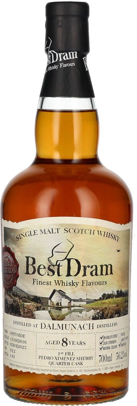 Whisky Druid - Best Dram Best Dram 8 Years Old Dalmunach 1st Fill PX Sherry Quarter Cask Single Malt #922 2016 56,2% Vol. 0,7l