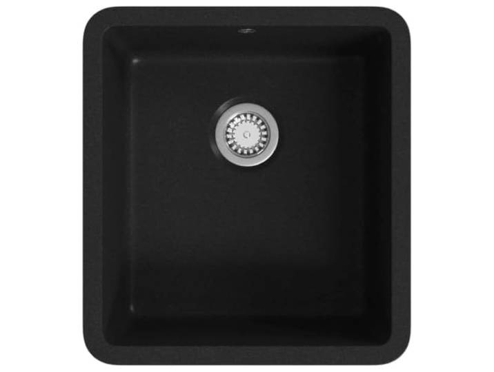 Xhnifbn Granitspüle Einzelbecken 42x46 cm Unterbauspüle Schwarz Hitzebeständiges Quarzkomposit-Becken für die moderne Küche, schlagfest und pflegeleicht mit praktischem Siebkorb.