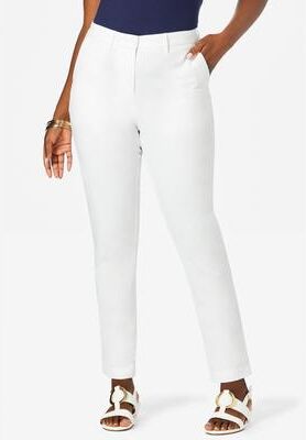 Plus Size Women's Stretch Cotton Chino Straight-Leg Pant by Jessica London in White (Size 16 P)