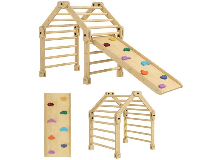 Aiyaplay 3 in 1 Klettergerüst Set mit Rutsche, Kletterdreieck zum Rutschen und Klettern, Mehrfarbig, Holzwerkstoff, 70x59x175 cm, Spielzeug, Sonstiges Spielzeug