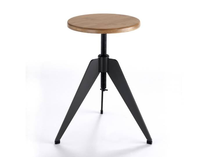 Tabouret à vis réglable bois chêne et métal 40/60x38x38 cm