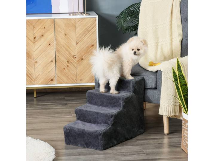 PawHut Escalier 4 Marches Gris Foncé pour Petits Chiens 44cm