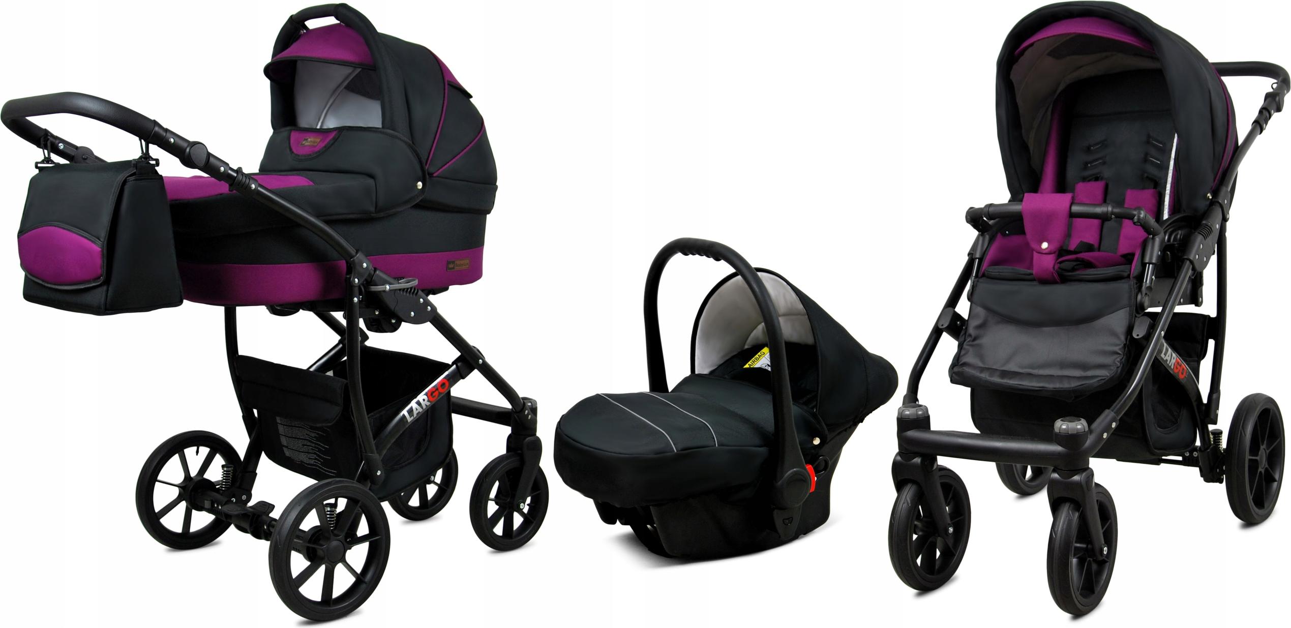BabyLux Largo | 3in1 Kinderwagen Set | Black Purple | Kombikinderwagen | Kinderwagenset | Buggy