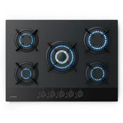 Klarstein Goldflame Nano Gaskochfeld | 5 Messingbrenner | 8 kW | Nano-Beschichtung | LPG/Erdgas Schwarz