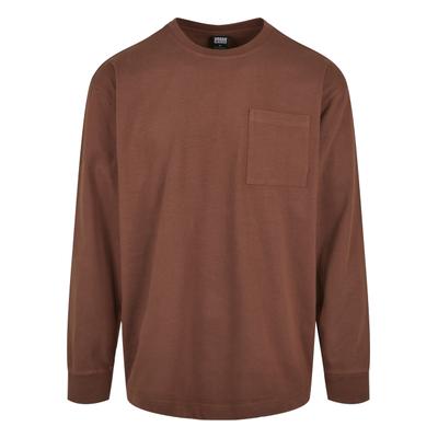T-Shirt URBAN CLASSICS "Urban Classics Herren Heavy Oversized Pocket Longsleeve", Herren, Gr. S, braun (bark), 100% Baumwolle, unifarben, oversize, Rundhals, Shirts T-Shirt