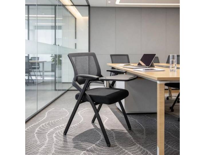 PIPIPOXER Chaise de réunion pliable tablette pivotante chaise formation entreprise salle réunion dossier maille noire 50x55x89