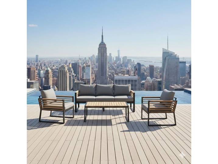 OUTLIV. New York City Loungeset inkl. Loungetisch Aluminium/Akazie/Spun Polyester