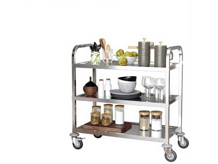 ComfortXL Servierwagen De-41501 90,5/50,5/88,2 cm, 3 Etagen, Rollen Chrom, Silberfarben, Metall, 90.5x88.2x50.5 cm, Esszimmer, Servierwagen