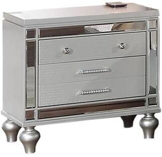 Benjara Bailey Nightstand with 2 Drawers and USB Port, Silver Acacia Wood