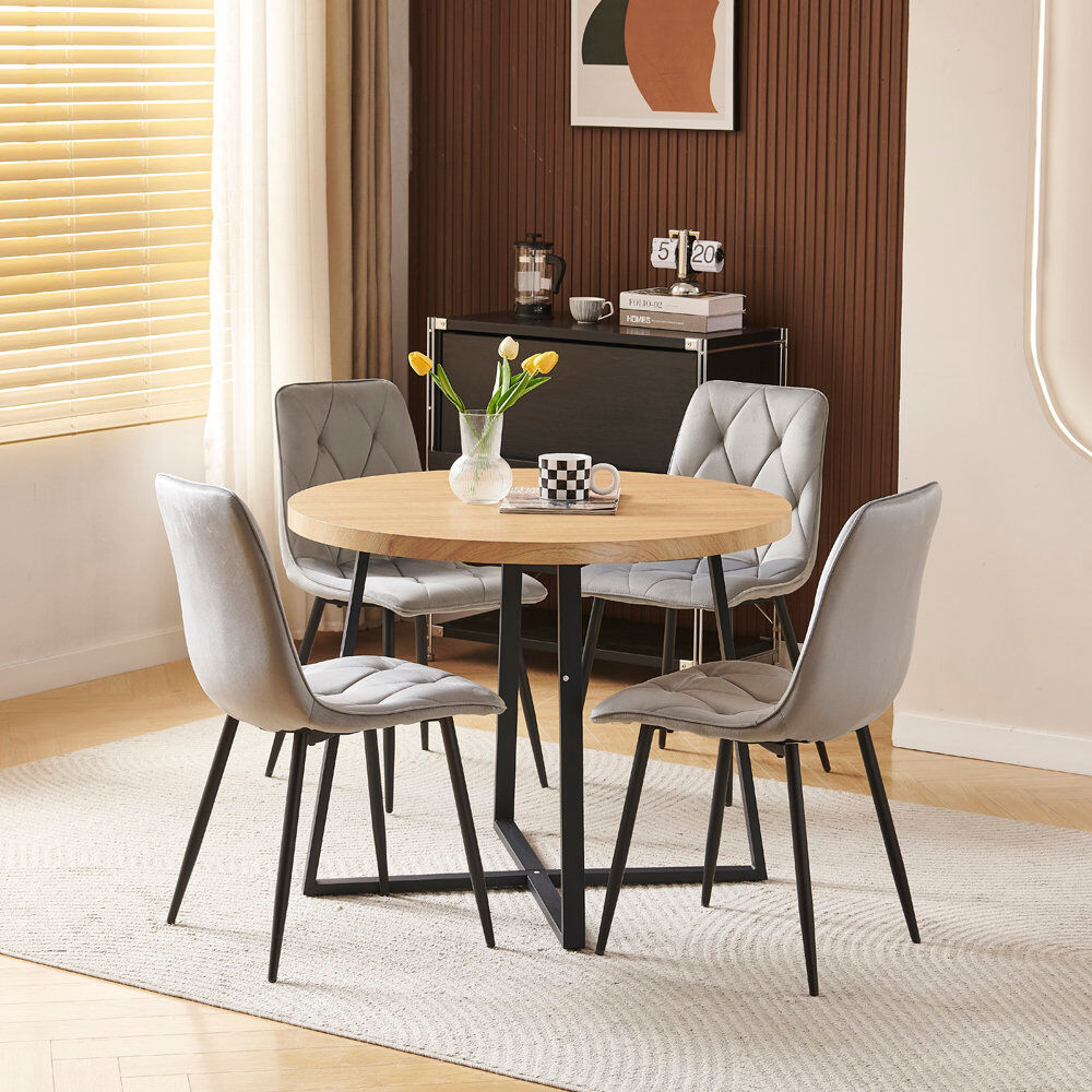 Brambly Cottage Dining Set Argyle Grid Grey Velvet Chairs#4