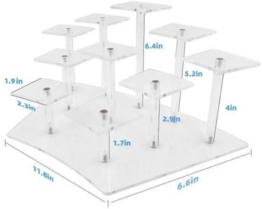 Uplift Essentials Clear Acrylic Tiered Display Stand Premium Retail Perfume, Cupcake, And Figure Riser Organizer transparent 10 Seat