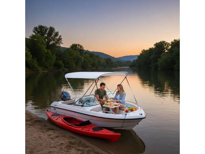 Auvent bimini à 2 arceaux Blanc 180x130x110 cm Pare-soleil de toit haut adapté aux bateaux, durable et résistant aux fissures